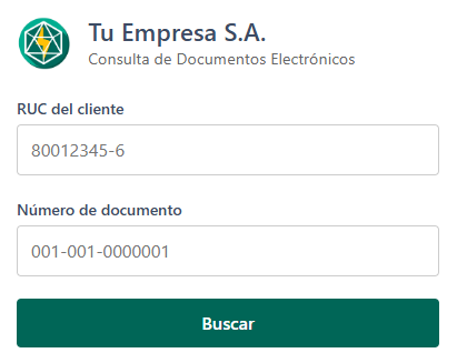 Portal de consulta de documentos electrónicos de SmartDoc: el cliente busca su comprobante por RUC y número de documento